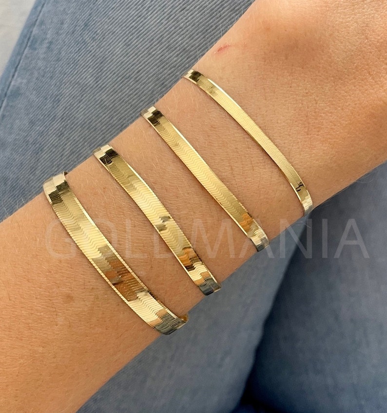 14K Solid Gold Herringbone Bracelet 7 8 3mm 4mm Etsy