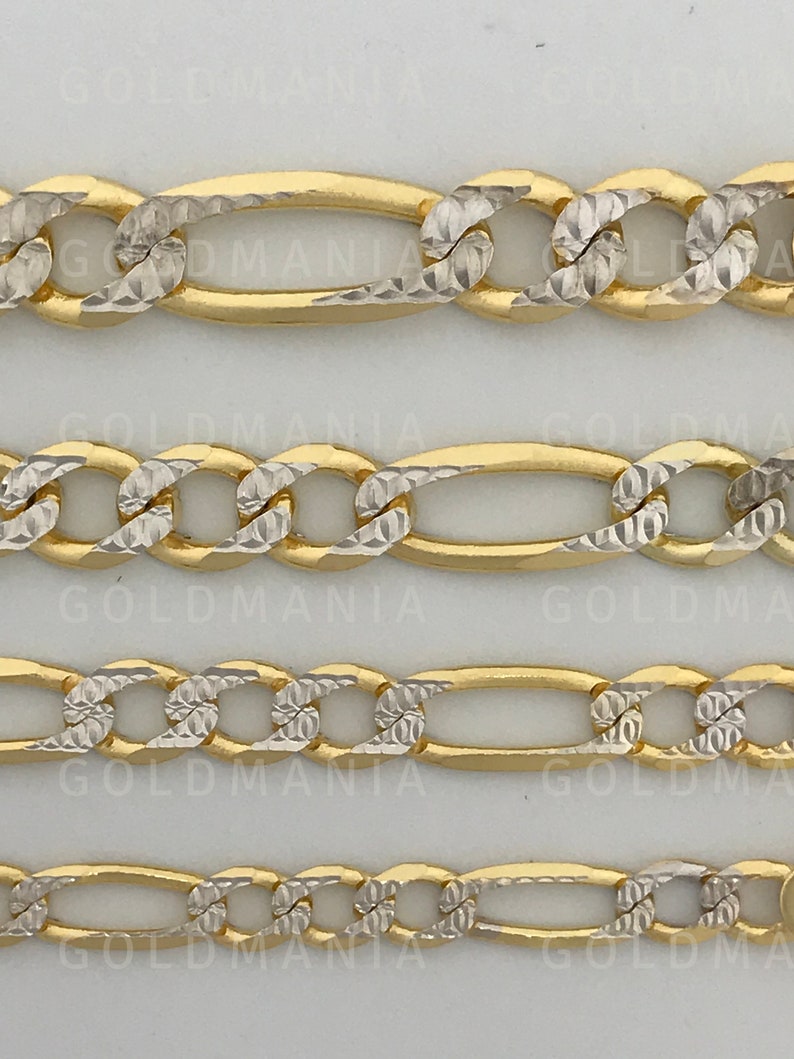 Two Tone 14K Solid Gold Figaro Pave Chain Necklace 18 Etsy