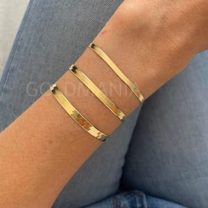 Solid 10K Yellow Gold Herringbone Chain Bracelet Women, 7&quot;, 3mm 4mm 5mm Thick, Real Gold Bracelet, Flexible Bracelet, Flat Gold Bracelet