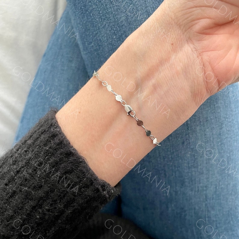 14K Solid White Gold Mirror Link Bracelet: 7 Inch 4mm Thick image 3