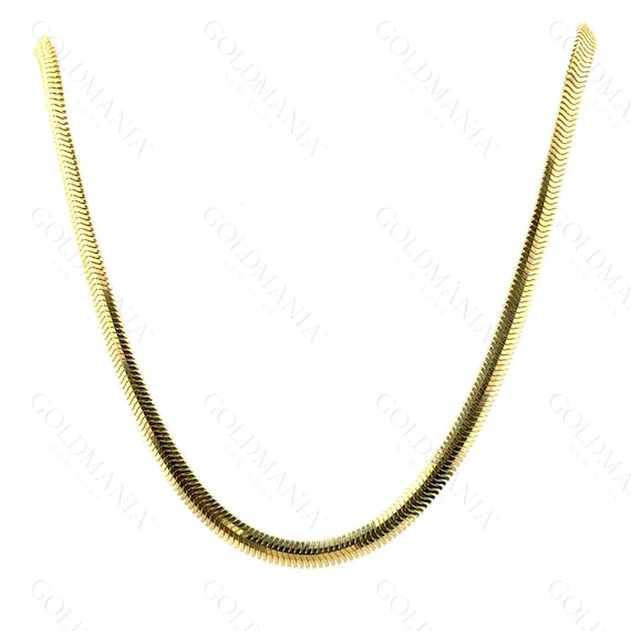 14Kイエローゴールドオーバルスネークチェーンネックレス：厚さ4.2mm 