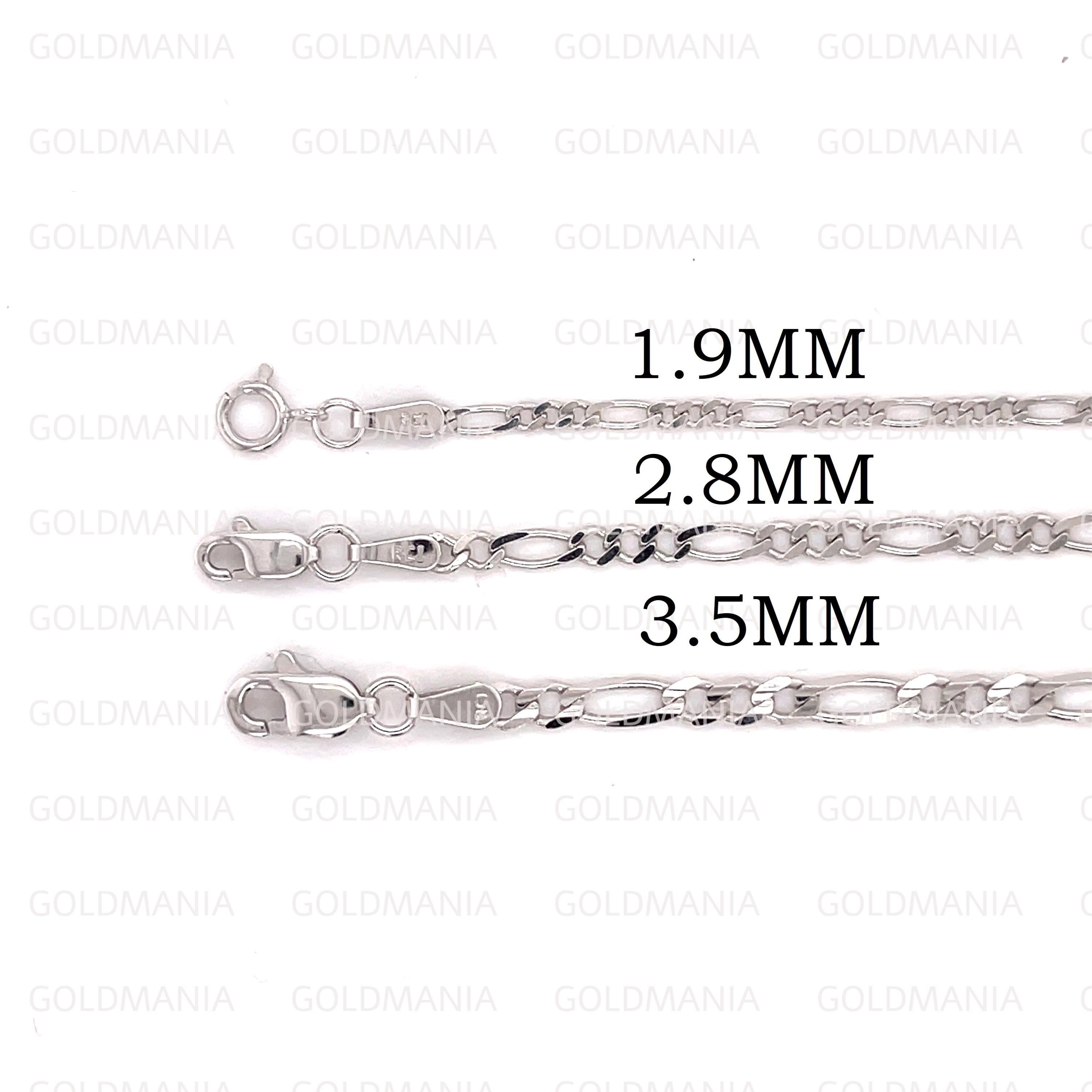 14Kソリッドホワイトゴールドフィガロリンクチェーンネックレス：厚さ