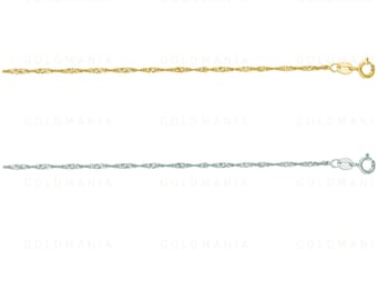 Thin 14K Solid Gold Singapore Anklet Chain, For Women, 10" Inch, 1.5mm, Real Gold Anklet, 14K Yellow White Gold, Twist Rope Ankle Bracelet