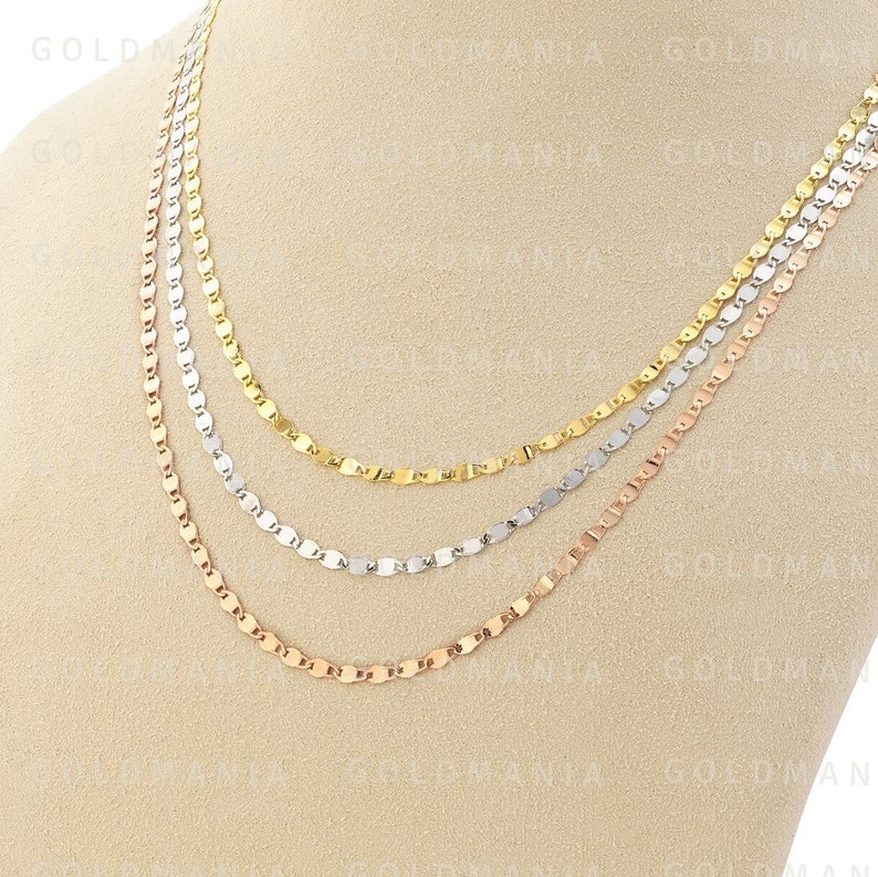 14K Solid Gold Mirror Chain Necklace: Yellow, White, Rose Gold image 4