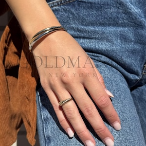14K Two-Tone Gold Bypass Bangle Bracelet, Yellow and White Gold, Polished, Hinged image 3