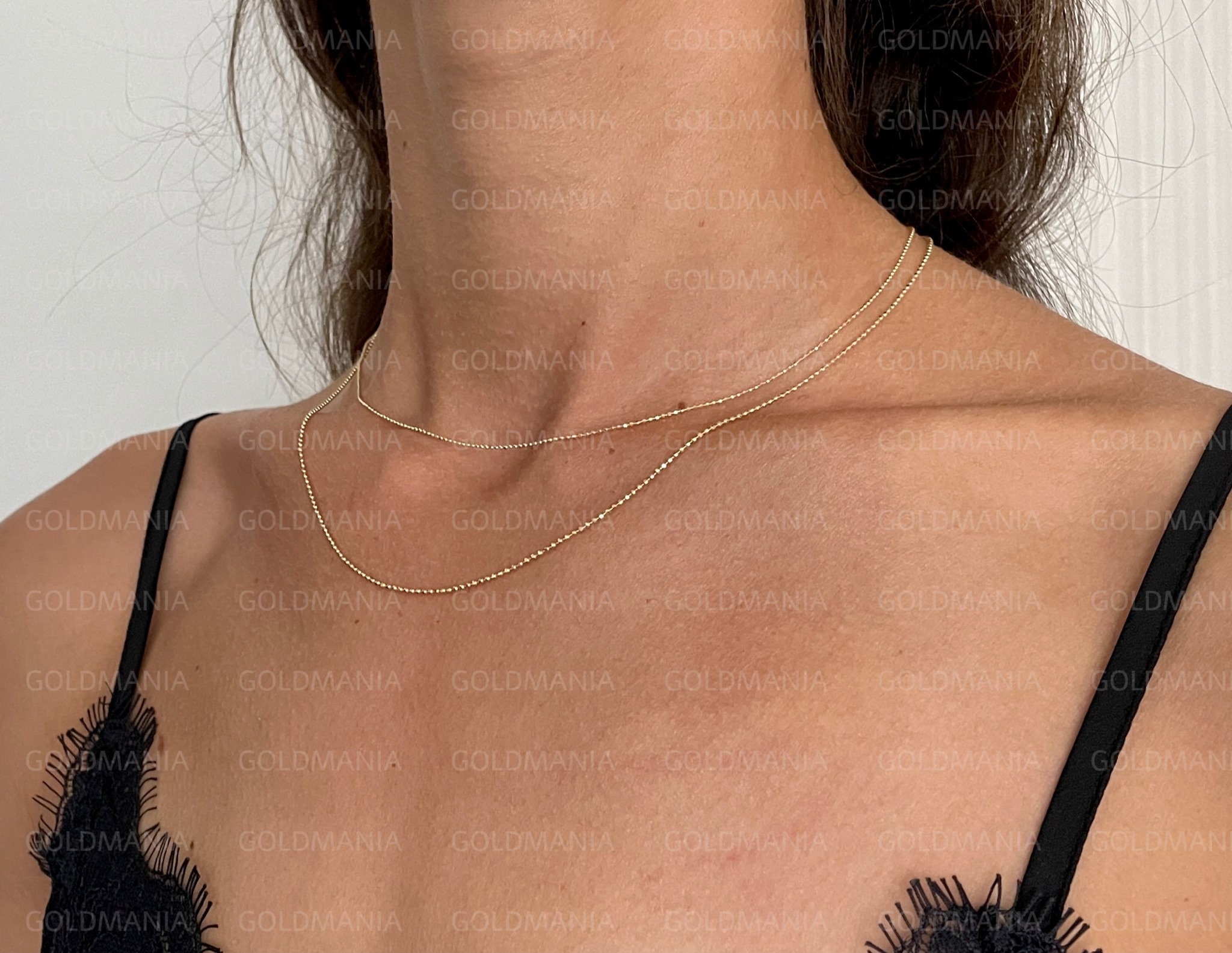 14K Solid Yellow Gold Diamond Cut Ball Chain Necklace, 16 14K Solid Yellow Gold Diamond Cut Ball Chain Necklace, 16