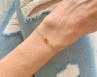 14K Gold Paperclip Armband: Citrin Edelstein, Naturstein, 18cm