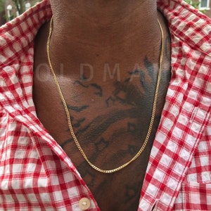 14K Solid Yellow Gold Gourmette Chain Necklace, 20&quot; 22&quot; 24&quot; 30&quot; Inch, 3mm Thick, Real Gold Chain, Thin Cuban Chain, Solid Gold Chain For Men