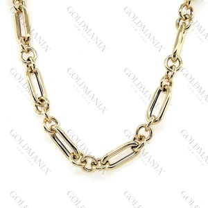 14K Gold Paperclip And Round Link Necklace, 14K Chunky Necklace, 18&quot; Inch, 8 mm Thick, Real Gold Necklace, Necklace For Women