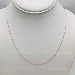 10K Solid Rose Gold Thin Rope Chain Necklace, 18&quot; Inch, 1mm Thick, Real Gold Chain, Dainty Gold Chain, Women Gold Chain