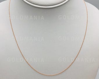 10K Solid Rose Gold Rope Chain Necklace - Dainty Real Gold (18" Inch)