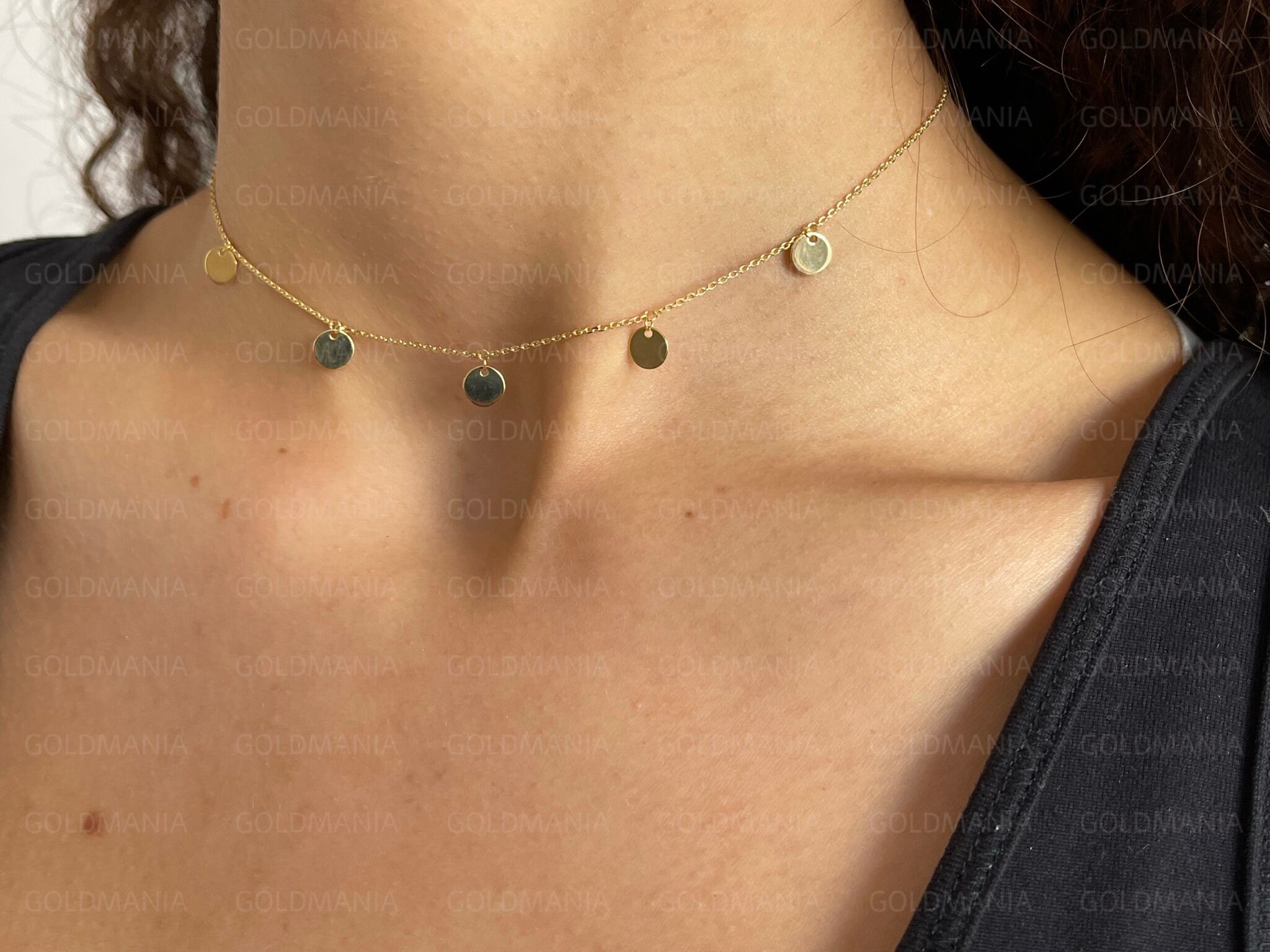 14K Gold Dangle Disc Chain Necklace 16 
