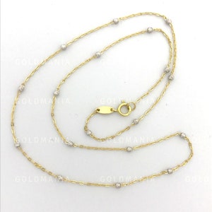 14K Two Tone Gold Bead Station Chain Necklace, 16&quot; 18&quot;, Real Gold Chain, Saturn Necklace, Constellation Necklace, Yellow White Gold, Women