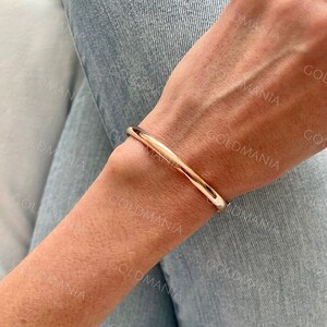 14K Rose Gold Bangle Bracelet, 5mm Thick, 7" Inch, Real 14K Gold Bracelet, Stackable Bangle, Polished Gold Bangle, Women