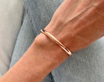 14K Rose Gold Bangle Bracelet, 5mm Thick, 7" Inch, Real 14K Gold Bracelet, Stackable Bangle, Polished Gold Bangle, Women