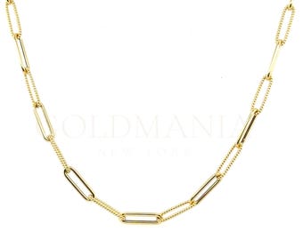 14K Yellow Gold Paperclip Chain Necklace, Twisted Textured & Polished Links (16-20")