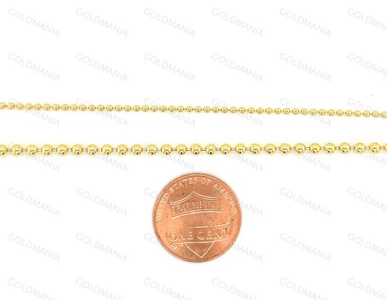 18K Solid Yellow Gold Ball Chain Necklace: 1.5mm or 2.5mm Thick image 8