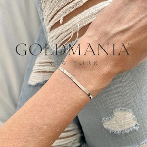 14K Solid White Gold Herringbone Bracelet, 3mm Thick, 7" Inch, Real Gold Bracelet, Women
