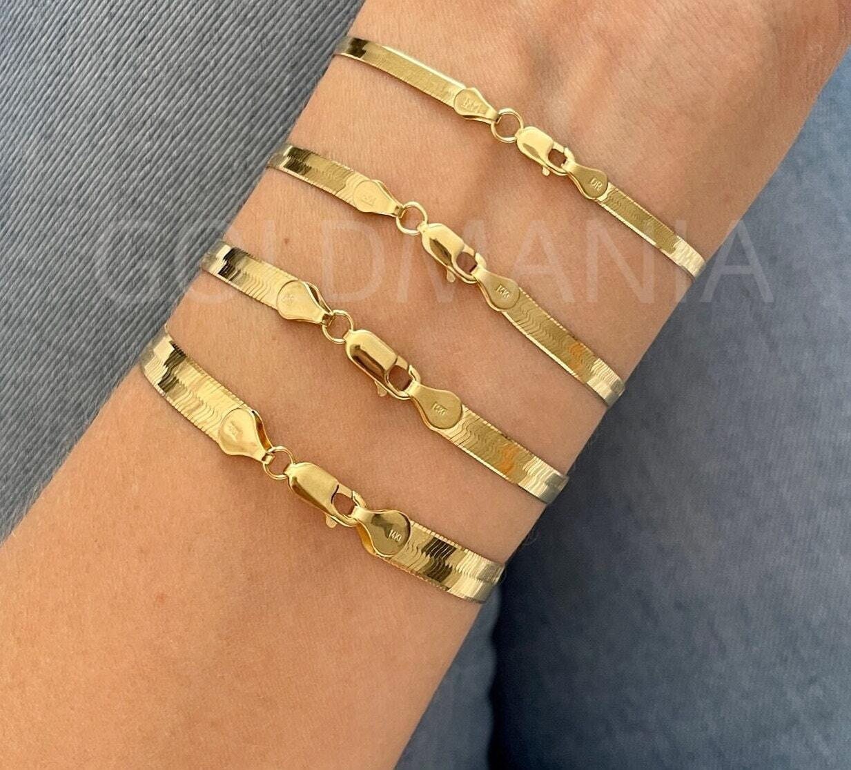 Braccile A Catena Spina Di Pesce In Oro Giallo 14K | Larghezza 5 Mm | Lunghezze Disponibili 45,7, 50,8, 61 Cm | Gioiello Pregiato Con Moschettone E Confezione Regalo