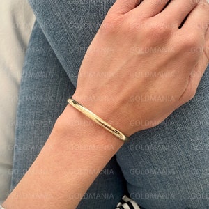 Bangle Bracelet 10K Yellow Gold, 7 Inch, 5mm Thick, Real Gold Bangle, Polished Gold Bangle, Women Gold Bracelet, Stackable image 4