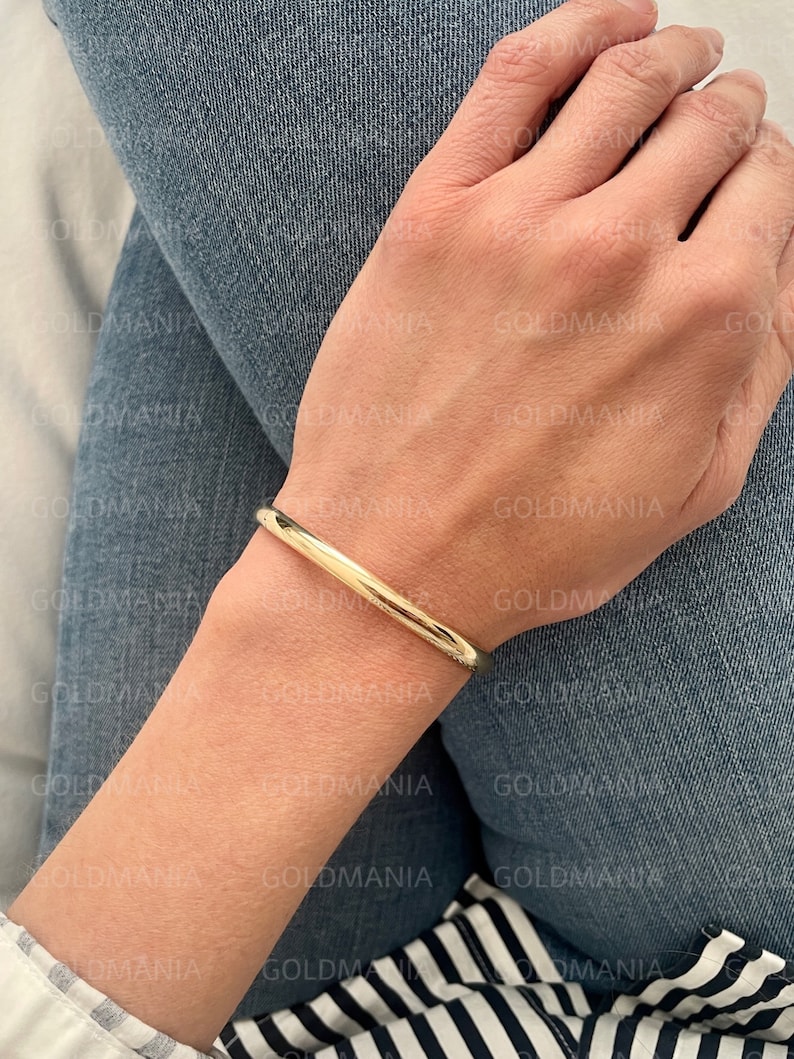 Bangle Bracelet 10K Yellow Gold, 7 Inch, 5mm Thick, Real Gold Bangle, Polished Gold Bangle, Women Gold Bracelet, Stackable image 4