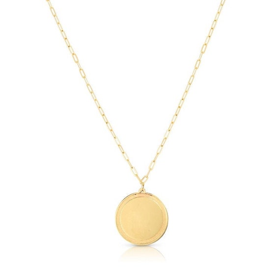 14K Yellow Gold Disc Pendant Paperclip Chain Necklace 18 15mm