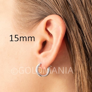 10K White Gold Hoop Earring Set, 15 mm 25 mm 30 mm 40 mm, 3mm Thick, Real Gold Hoops, Polished Hoops, Women