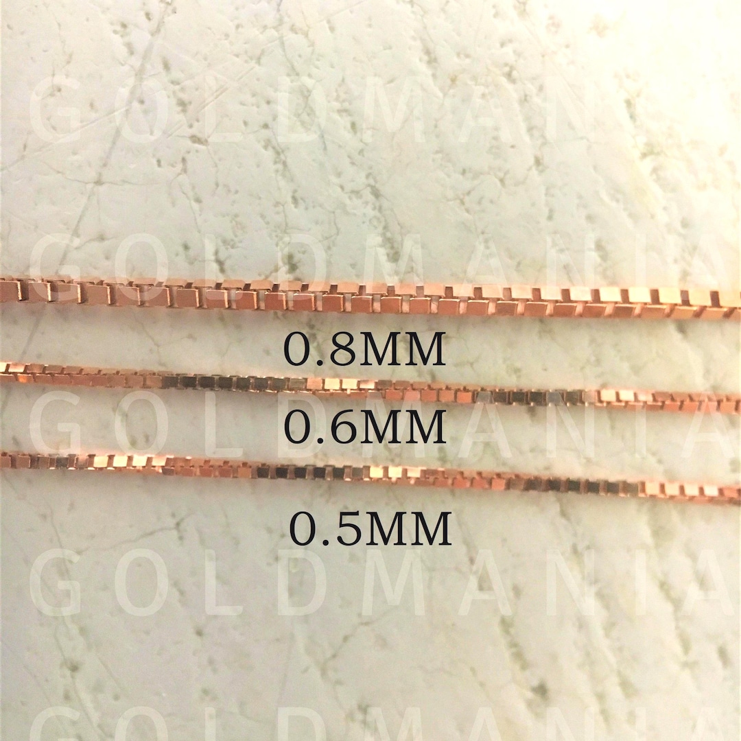 14K Solid Rose Gold Box Chain Necklace: Dainty Thin Real Gold