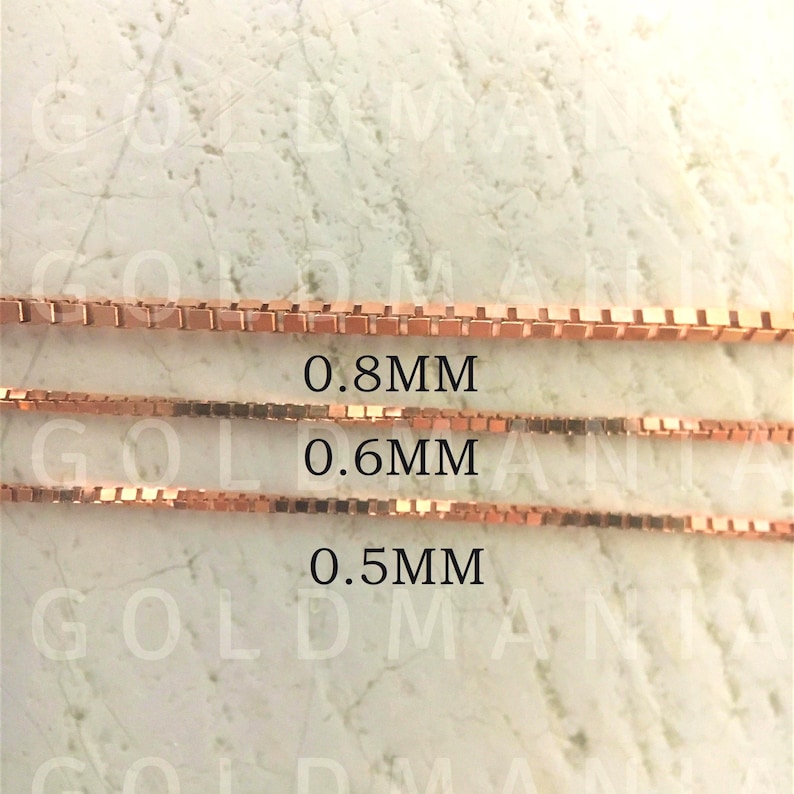 14K Rose Gold Box Kettenhalskette: Zierlich, dünnes Echt Gold Bild 1