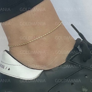 10K Yellow Gold Rope Anklet, 2.0 MM 2.5 MM Thick, 10&quot; Inch, Real Gold Anklet, Women, Ankle Bracelet, Ankle Jewelry