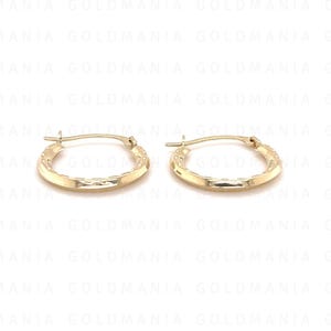 14K Yellow Gold Small Textured Hoops, Real Gold Earrings For Women, 15mm Gold Back-To-Back Hoops, Dainty Hoop Earring Set