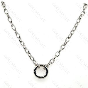14K White Gold Push Clasp Necklace, Real Gold Necklace, 18&quot;, Connector Necklace, Charm Holder Necklace, Push Lock Necklace, O-Ring Chain