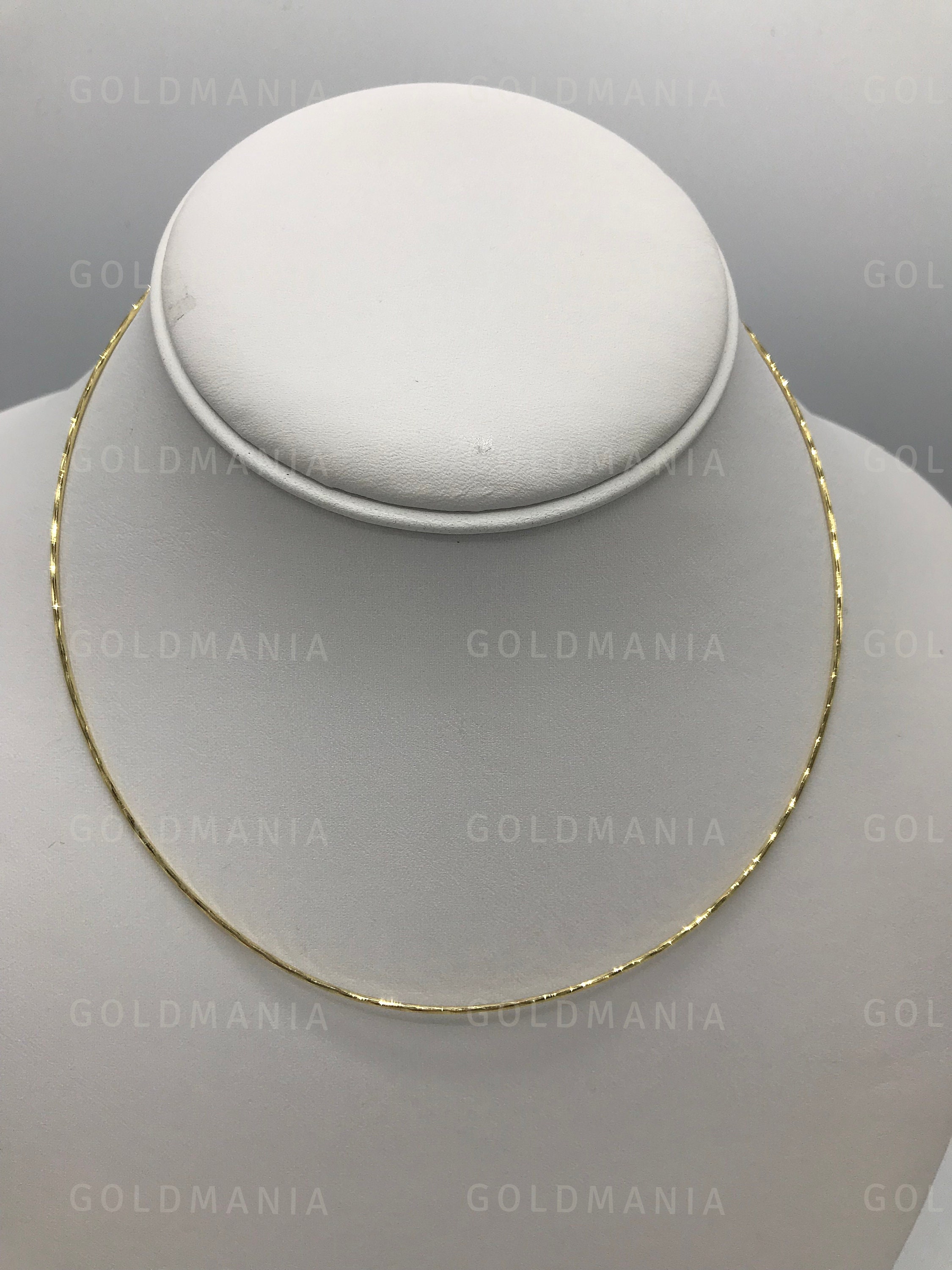 14K Solid Gold Diamond Cut Round Omega Chain Necklace Etsy