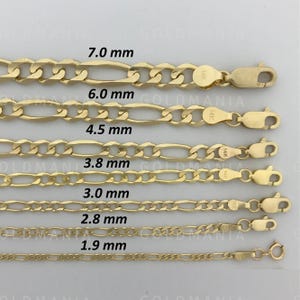 14K Solid Yellow Gold Figaro Link Chain Bracelet, 1.9 To 7 mm Thick, 7&quot; 8&quot; 8.5&quot; 9.5&quot; Inch, Real Gold Bracelet, Solid Gold Bracelet, Women