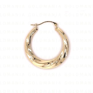 14K Yellow Gold Twisted Graduated Round Hoop Earrings, 24mm Wide, Real 14K Gold Hoops, Polished Hoops, Twist Hoops, Small Hoops, Light Hoops