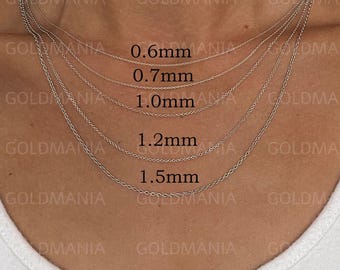 18K Solid White Gold Cable Chain Necklace, Dainty Real Gold
