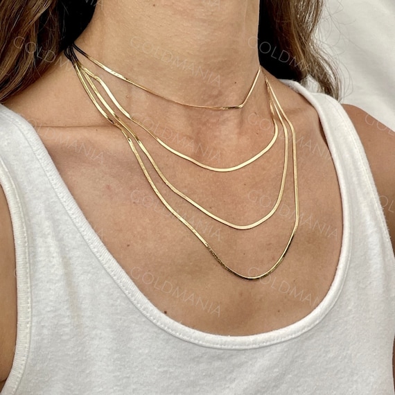 14K Solid Gold Serpentine Necklace, 14