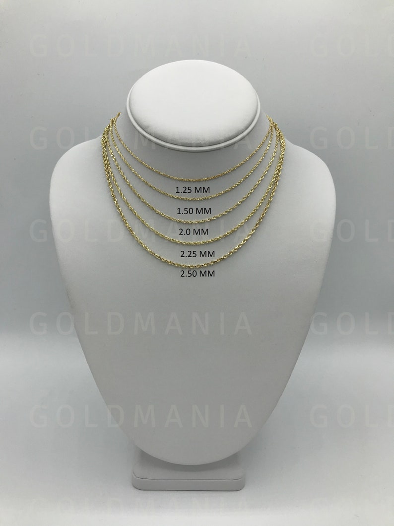 14K Solid Yellow Gold Diamond Cut Rope Chain Necklace 16 to - Etsy