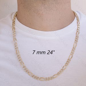 14K Two Tone Solid Gold Figaro Chain, Pave Figaro Chain, Real Gold Necklace, Solid Gold Links, 18-30&quot;, Thick Gold Chain For Men And Women