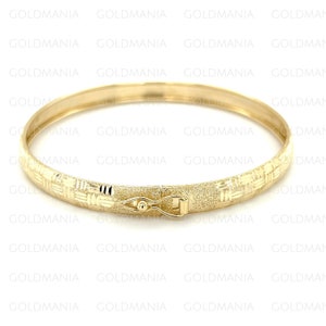 10K Yellow Gold Textured Bangle Bracelet, 6mm Thick, 7" Inch, Stackable Bangle, Real Gold Bracelet, Polished Gold Bangle, Women