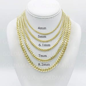 10K Solid Gold Miami Cuban Link Chain Necklace, Real Gold Chain for Men and Women, 22&quot; 24&quot; 26&quot; Inch, 4mm-8.2 mm Thick, Solid Gold Links