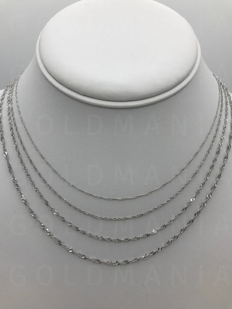 Collar de Singapur de oro blanco macizo de 14 quilates: cadena de oro auténtico de 0,8 mm a 1,7 mm imagen 4