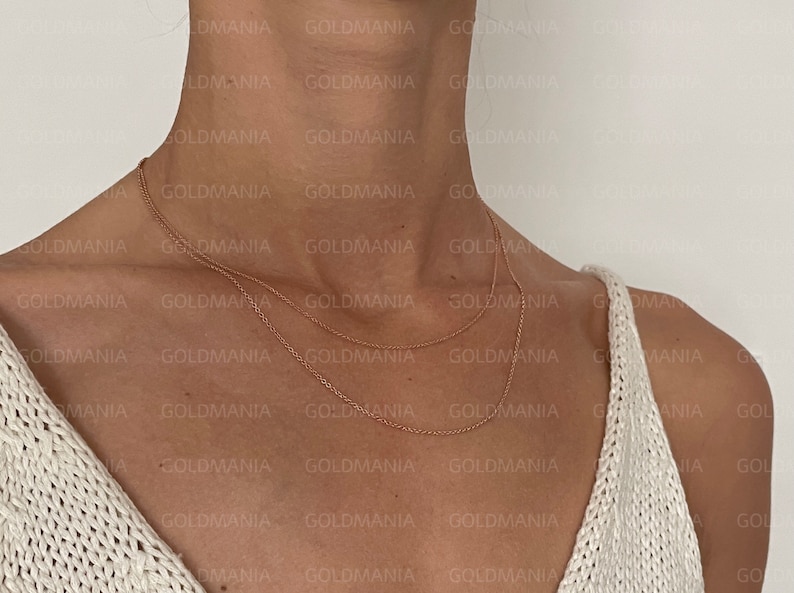 14K Solid Rose Gold Round Link Chain Necklace: Thin Real Gold 16-20” image 2