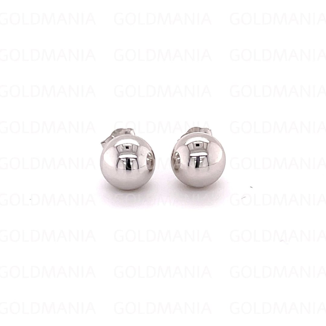 14K White Gold Ball Stud Earring Set, 3mm 4mm 5mm 6mm 7mm 8mm 10mm