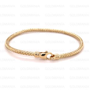14K Yellow Gold Woven Bangle Bracelet, 7.25&quot; Inch, 3.5mm Thick, Real Gold Bangle, Thin Bangle, Women