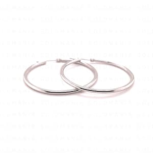 10K White Gold Hoop Earrings, 15 mm 25 mm 30 mm 40 mm 50 mm, 2 mm Thick, Real Gold Hoops, Thin Hoops, Polished Hoops, Women Gold Hoops