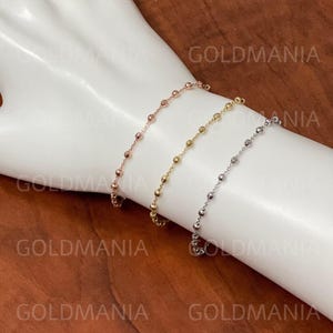 14K massief gouden kralenkettingarmband, 14K kralenarmband, sierlijke gouden armband, 14K geel roséwitgoud, echt gouden armband, dames