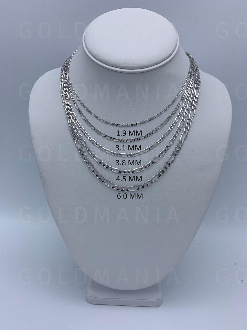 14K Solid White Gold Figaro Chain Necklace Women Etsy