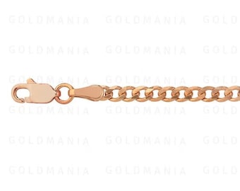 14K Solid Rose Gold Curb Link Chain Necklace, 16" 18" 20" 24", 2.70 mm Thick, Real Gold Chain, Thin Curb Chain, Flat Link Chain, Women