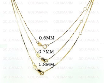14K Gelbgold Box Kettenhalskette, verstellbare dünne Kette